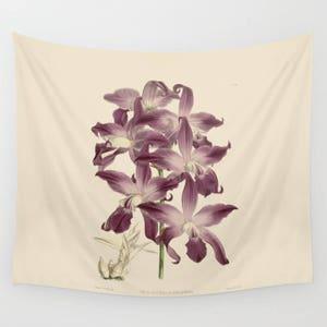Wall Tapestry - Orchid - Home, Wall, Decor, Modern, Warming Gift, Blossom, Plant, Nature, Botany, Purple, Flower, Vintage, Illustration