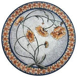 Handmade Gold Peony Flower with Floral Border Mosaic Medallion