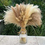 100Pcs Pampas Grass Boho Home Decor 17 inch Natural Dried Flowers 100 Pcs