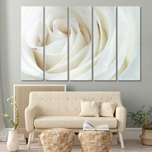 Soft And Dreamy | White Roses Canvas Print Large Wall D¡§?cor Art, Roses Abstract Flowers Interior Art, Soft Creamy Contemporary Split Art
