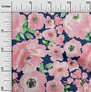 oneOone Cotton Poplin Fabric Watercolor Leaves & Peony Floral Print-X7m