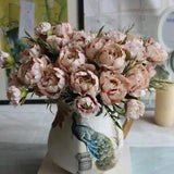 1 Pc Shabby chic Bouquet Pretty Bride Wedding Small Peony Silk Flowers New Min