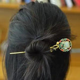 Silver S925 Inlay Enamel Hetian Jade Tree Peony Flower Hair Accessory Hairpin