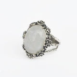 Sterling silver and Moonstone Gemstone, A unisex Ring inspired by a Rose Bouquet. Big Oval Moonstone Ring