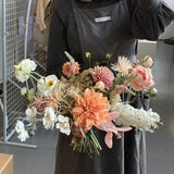 White hyacinth hand-picked style boho bouquet / real touch dahlias bridal bouquet spring wedding / fake flower bouquet