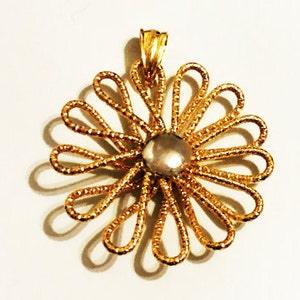 10k solid two tone gold sunflower pendant(1.2"inch)large statement trendy flower pendant, solid gold pendant for women,gold jewelry set