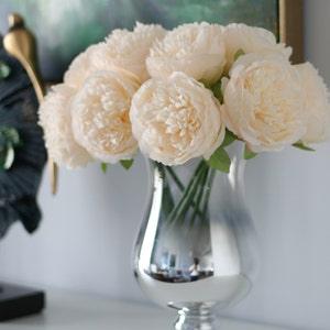 Ivory Silk Peony Bouquet Quality Wedding Flowers Light Champagne 5 Heads Artificial Peonies Bouquet For Bridal Bridesmaids Centerpieces