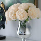 Ivory Silk Peony Bouquet Quality Wedding Flowers Light Champagne 5 Heads Artificial Peonies Bouquet For Bridal Bridesmaids Centerpieces