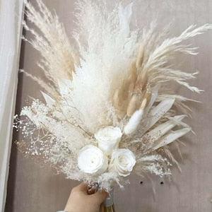 Pampas Grass bouquet & White Dried Flower bouquet, Eternal Rose, Boho wedding bouquet,natural wedding flowers,Bridal bouquet