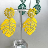 Leaf earrings, laser cut metal dangley leaves, monstera plant, palm leaf, plant earrings