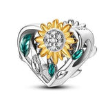Charms for pandora bracelet, Lovely Sunflower Charm, 925 Sterling Silver, Enamel