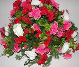 White Ranunculus Pink Red Azaleas Hanging Basket Silk Flower Deck Patio Cemetery