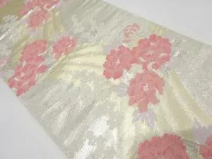 6736972: JAPANESE KIMONO / VINTAGE FUKURO OBI / WOVEN FLOWER & PEONY