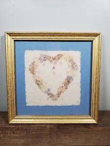 Vintage Framed Dry Pressed Wildflowers Heart Love Wall Art Gold Frame by Letitia