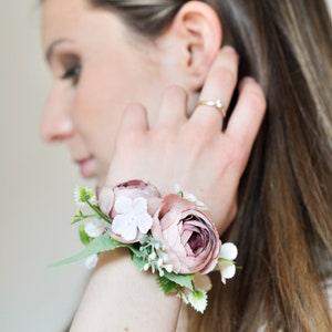 Ivory Flower Corsage, Flower Corsage, Bridesmaid Corsage, Wrist Corsage, Bridal Bracelet, Wedding Corsage,  Corsage, Dusty Pink Corsage