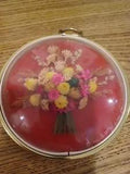 Vintage Round  Framed Dried Flower Mounted Velvet Floral  Handmade Belgium Hang