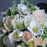 Soft Blush Pink And White Bridal Bouquet, Real Touch Faux Roses, White WildFlowers Wedding Cascading Bouquet