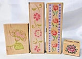 Flowers & Roses Wood Mounted Stamps-Lot Of 4! Carnations Flower Vine