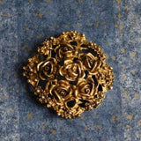 Vintage Large Goldtone Rose Bouquet Brooch - Openwork Cast Metal - 1930s Pin - Dimensional 3-D Naturalistic Roses - Gold Washed