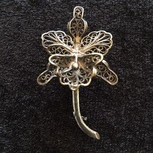 Rare vintage Exceptional continental Silver wire Orchid brooch with silver wire filagree work