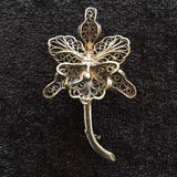 Rare vintage Exceptional continental Silver wire Orchid brooch with silver wire filagree work