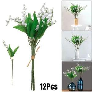 12Pcs/Bundle White Lily Fake Plants UV Resistant Artificial Flower Home Decor
