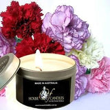 FRESH CARNATIONS Scented Eco Soy Tin Candle Weddings Birthdays Christmas