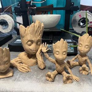 Groot Succulent Planter Set | Guardians of the Galaxy Inspired | 3-D Printed | Set of Four | Indoor Plant Decor