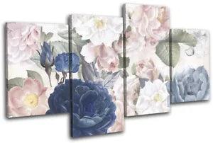 Botanical Peony Flower Retro Floral MULTI CANVAS WALL ART Picture Print