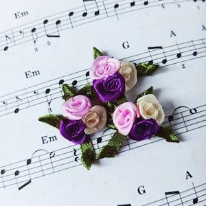 Mixed Triple Rose (Purple,Cream,Lavender),1 inch,Mini Rose Bouquet,Rose Cluster,Wedding Craft,Doll Costume,Sewing Appliqu¡§?,Rose Boutonniere