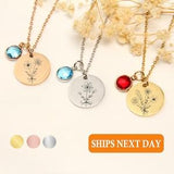 Family Birth Flower Bouquet, Combined Birth Flower Necklace, Birth Month Engraved Flower, Birthstone Necklace, Unique Family Christmas Gifts
