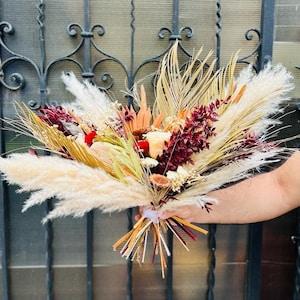 Preserved roses bouquet, Burgundy bouquet, Neutral bouquet, Dried pampas wedding, Boho wedding bouquet, Dried banksia, Fall bouquet