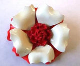 VINTAGE WHITE & RED ENAMEL METAL LAYERED CARNATION FLOWER BROOCH