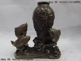 Chinese classicality Folk bronze copper three lucky fish lotus flower peony vase