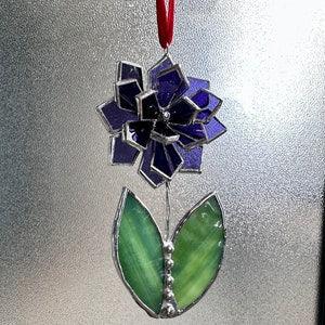 Stained glass Flower Blueberry Suncatcher, Wall Nature decor, Orchid, Everlasting Plant, Christmas Ornament Set of 1, 3, 5 cactus, succulent