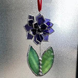 Stained glass Flower Blueberry Suncatcher, Wall Nature decor, Orchid, Everlasting Plant, Christmas Ornament Set of 1, 3, 5 cactus, succulent