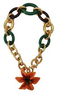 DOLCE & GABBANA Necklace Multicolor Gold Tone Orange Lily Floral Chain RRP $1700