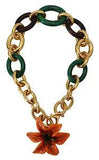 DOLCE & GABBANA Necklace Multicolor Gold Tone Orange Lily Floral Chain RRP $1700