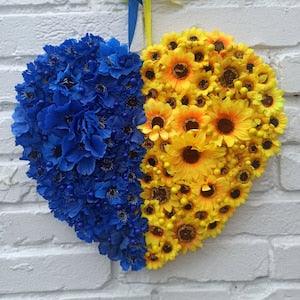 Ukraine Flag, Ukrainian double cornflower and sunflowers Wreath, Ukraine heart wreath, Blue & Yellow Wreath, Spring Wreath, Summer Wreath,