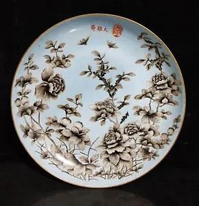 14.2" China Antique Porcelain Qing dynasty mark famille rose peony flower Plate