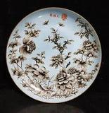 14.2" China Antique Porcelain Qing dynasty mark famille rose peony flower Plate