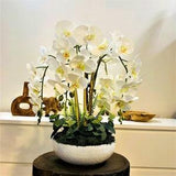 SNOW PARIS - Exclusive Design Handmade Real Touch Luxury Silk Flowers Artificial Orchid Pot Flower Arrangement Best Friend Gifts -25,5 X 8Cm