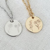 Combined Birth Month Flower, Birth Flower Necklace for Her, Custom Engraved Jewellery, Personalized gift for Her