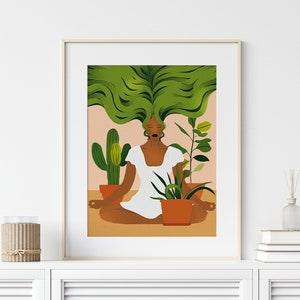 Gifts for Mom print, Mothers Day Gifts, Girl Meditating with Plants Wall Art Print, Yoga Woman Art, Boho Girl Print, Mystical