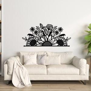 Floral wall art with sunflower for living room Metal sunflower decor over the bed Flower metal wall art Large botanical wall art for bedroom
