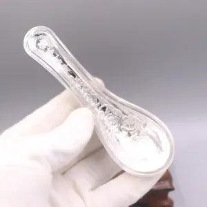 Pure Silver 999 Fine Silver Spoon Carved Peony Flower Soup Spoon Dinner 5inL