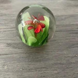 art glass paperweight VTG  Red Carnation Floral Heavy