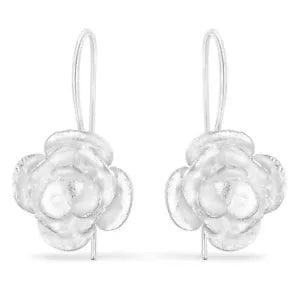 Vintage Romance Peony Flower Sterling Silver Slide-Through Dangle Earrings