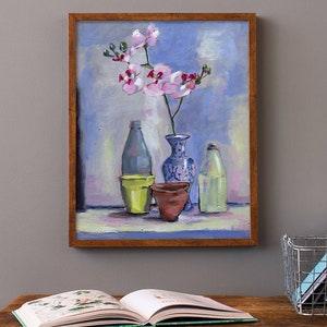 China Vase Wall Art Print  of Still Life Painting with Orchid decor Wal Art