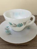 Anchor Hocking Fire King Bonnie Blue Carnation Flower Coffee/Tea Cup & Saucer